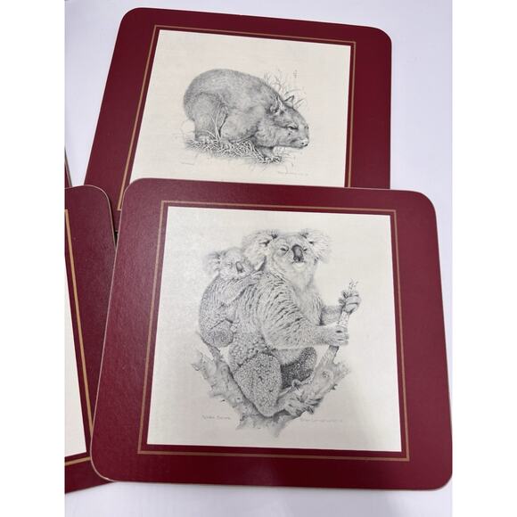 Vintage Clover Leaf Set 6x Place Table Mats Cork Australian Animals Fauna Wombat - Picture 4 of 7